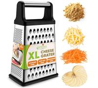 Spring Chef Professional Cheese Grater - Stainless Steel, XL Size, 4 Sides - Perfect Box Grater for Parmesan Cheese, Vegetables, Ginger - Dishwasher Safe - Black