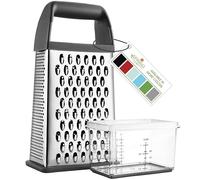 Spring Chef Professional Gray 10" Parmesan Cheese Grater With Container, Stainless Steel & Soft Grip Handle, 4 Sided Kitchen Carrot Shredder, Handheld Box Grater for Potato, Veggie, Ginger, Hashbrown