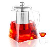 Spring Chef Square Glass Tea Pot Set with Infuser, Heat-Resistant Borosilicate Glass Teapot with Strainer, Removable Infuser Tea Pot Handmade for 1-2 person-550ml/18.6oz
