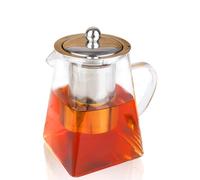 Spring Chef Square Glass Tea Pot with Infuser, Heat-Resistant Borosilicate Glass Teapot with Strainer, Removable Infuser Tea Pot Handmade for 1-2 person-550ml/18.6oz
