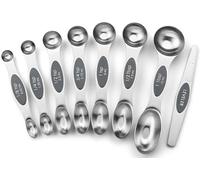 Spring Chef Stainless Steel Magnetic Measuring Spoons Set of 8 with Leveler, Dual Sided Metal Teaspoon & Tablespoon Measuring Spoons - Kitchen Gadgets For Baking and Cooking, Gray