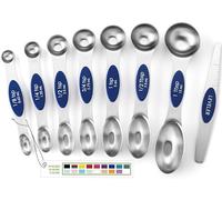 Spring Chef Stainless Steel Magnetic Measuring Spoons Set of 8 with Leveler, Heavy Duty Teaspoon & Tablespoon Measuring Spoons With Strong N45 Magnets, Kitchen Gadgets for Baking & Cooking - Sapphire
