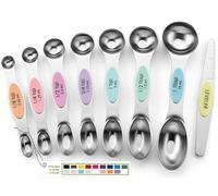 Spring Chef Stainless Steel Magnetic Measuring Spoons Set of 8 with Leveler, Metal Teaspoon & Tablespoon Measuring Spoons for Dry and Liquid Ingredients, Kitchen Gadgets for Baking & Cooking - Pastel