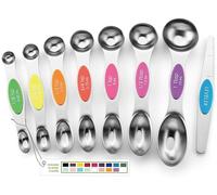 Spring Chef Stainless Steel Magnetic Measuring Spoons Set of 8 with Leveler, Nesting Metal Teaspoon & Tablespoon Measuring Spoons, Kitchen Gadgets for Baking & Cooking, Fits in Most Spice Jars - Neon
