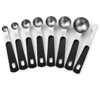 Spring Chef Stainless Steel Magnetic Measuring Spoons Set of 8 with Leveler, Round Metal Teaspoon & Tablespoon Measuring Spoons - Kitchen Gadgets For Baking and Cooking