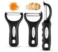 Spring Chef Stainless Steel Swivel, Y & Julienne Vegetable Peelers for Kitchen, Potato Peelers with Soft Grip Handles, Kitchen Utensils Set of 3 for Fruits, Veggies, Apple, Carrot, Cucumber - Black