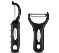 Spring Chef Swivel Vegetable Peeler & Y Potato Peeler for Kitchen with Soft Grip Handles and Ultra Sharp Stainless Steel Blades, Perfect for Veggie, Fruit, Carrot, Apple - Dishwasher Safe - Black