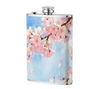 Spring Cherry Bloom 8oz Leather Travel Bottle-Stainless Steel Thermos for Drinks, Leak Proof Hip Container