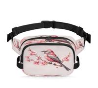 Spring Cherry Blossom Branch Bird Fanny Pack for Women Men, Waterproof Waist Bag with Adjustable Strap Dual Zippers, Lightweight Crossbody Chest Bag for Running Hiking Sports