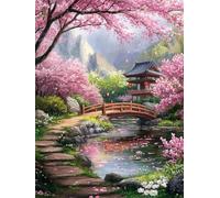 Spring Cherry Blossom Scene Stamped Cross Stitch Kits for Beginners Adults - Preprinted 11CT Easy Pattern Needlepoint Kits, Arts and Crafts for Home Decor (11.8x15.7inch)