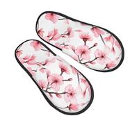 Spring Cherry Blossom Slippers for Women Men Vintage Non-Slip House Slippers Indoor Comfy Fuzzy Footwear Memory Foam Bedroom Travel Shoes L