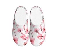 Spring Cherry Blossom Women's Slippers Flannel House Slippers for Men Vintage Non-Slip Warm Winter Shoes for Indoor Outdoor UK 3-4