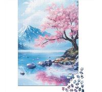 Spring Cherry Blossoms 1000 Piece Thick Board Peaceful Mountain Lake Scene Puzzle Gifts for Adults Lettered Back Pieces Indoor Activity Collector's Box Limited Edition 38x26cm/1000pcs