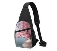 Spring Cherry Blossoms Print Chest Pack Waterproof Lightweight One Strap Shoulder Chest Bag for Outdoor Hiking Sports