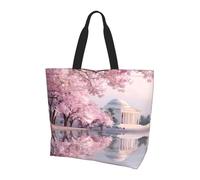 Spring Cherry Blossoms Print Large Women Tote Bag,Stylish Waterproof Ladies Shoulder Bag, Folding Beach Travel Bag for Work,Shopping