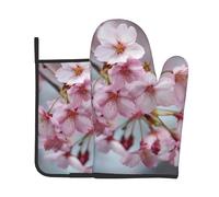 Spring Cherry Blossoms Print Oven Mitts And Pot Holders Sets 7"X11" Kitchen Essentials 2-Piece Set Bbq, Baking