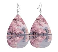 Spring Cherry Blossoms Printed Drop-Shaped Silver Plated Earrings Are Fashionable And Lightweight. Suitable For Various Occasions And Daily Wear