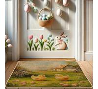 Spring Chickens Doormat, Yellow Chicks Door Mat for Outdoor & Indoor Entrance Holiday Decor, Rubber Waterproof Non-Slip Dust Absorbent Front Doormat, Easy Clean 29x17 Inch