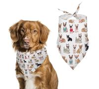 Spring Chihuahua Pug Pattern Dog Bandanas Triangle Holiday Pet Neck Scarf Soft Adjustable Bib Handkerchief Accessories Washable Durable Fabric for Pet Puppy Cats Large Dog