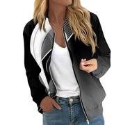 Spring Coats for Women Uk Clearance, Bomber Jacket Women Lightweight Flight Jackets Graphic Print Long Sleeve Zip Up Casual Solid Coat with Pockets Gifts for Wife,Black,S,U190K