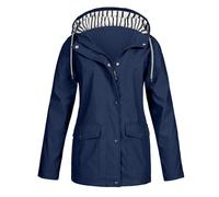 Spring Coats for Women Uk, Women's Lightweight Rain Jackets Plus Size Hooded Breathable Running Raincoats Active Trench Windbreaker with Hood 21st Birthday Gifts for Her,Dark Blue,S,U120K