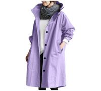 Spring Coats Women Uk Clearance, Women Casual Long Trench Windproof Coat Plus Size Solid Colour Hooded Windbreaker Jacket Spring Autumn Coats Teenage Girls Gifts,Purple,5XL,U77K