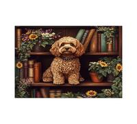 Spring Cockapoo Dog Jigsaw Puzzles for Adults 1000 Piece, Flower Bookshelf Puppy Wooden Printed Puzzles, Fun Pet Pattern Decor for Home Entertainment