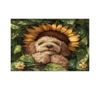 Spring Cockapoo Dog Jigsaw Puzzles for Adults 10000 Piece, Sunflower Leaf Puppy Wooden Puzzles, Fun Plant Pet Printed Decorations for Entertainment Party
