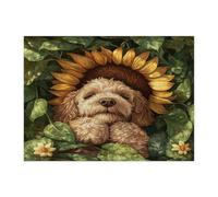 Spring Cockapoo Dog Jigsaw Puzzles for Adults 500 Piece, Sunflower Leaf Puppy Wooden Puzzles, Fun Plant Pet Printed Decorations for Entertainment Party