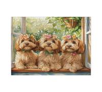 Spring Cockapoo Dog Jigsaw Puzzles for Adults 500 Piece, Window Potted Plant Puppy Wooden Puzzles, Fun Pet Printed Decor for Entertainment Creative