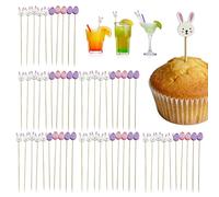 Spring Cocktail Picks - 100 Piece Bunny Fruit Cake Toppers | Easter Toothpicks Appetizer Snack Party Supplies, Indoor Outdoor Food Drink Holiday Celebration Table Decoration Accessory