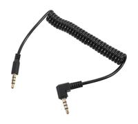 Spring Coiled Right Angle 3.5mm Male to Male Aux Cable 3ft Black PU Copper | Retractable Construction for Stereo Audio, for Car Aux Jack and Laptop Use, Suited for Drivers and Office Workers
