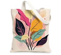 Spring Coleus Flower Canvas Tote Bag for Shopping 13 * 15, Retro Mid Century Florals Reusable Grocery Bag for Women, Fun Funky Aesthetic Painting Gift Decor