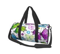 Spring Colorful Butterfly Print Round Duffel Bag, Canvas Overnight Travel Tote Bag, Waterproof and Tear-Resistant.Foldable Weekend Travel Bag