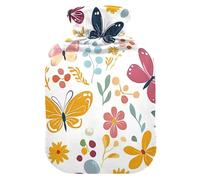 Spring Colorful Fresh Butterflies hot Water Bottle with Soft Cover, 2L Water Bag for Pain Relief, Menstrual Cramps, Bolsa Caliente para Dolores musculares