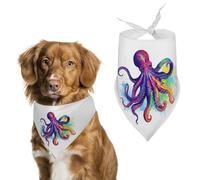 Spring Colorful Octopus Dog Bandanas Triangle Holiday Pet Neck Scarf Soft Adjustable Bib Handkerchief Accessories Washable Durable Fabric for Pet Puppy Cats Large Dog