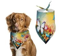 Spring Colorful with Butterfly Dog Bandanas Triangle Holiday Pet Neck Scarf Soft Adjustable Bib Handkerchief Accessories Washable Durable Fabric for Pet Puppy Cats Large Dog