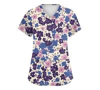 Spring Cool Date Scrub Casual Short Sleeve Long V NEC Solid with Pockets Cotton Baggy Scrub Beige