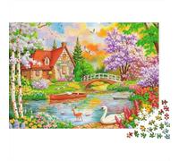 Spring Cottage 1000 Piece Jigsaw Puzzle Paper for Adults Bridge River View Puzzle Game for Family Relax Gift 52x38cm/1000pcs
