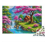 Spring Cottage Scene 1000 Piece Jigsaw Puzzles Cottage by Waterfall Adults Aged 12 And Above Educational Games Home Decoration Challenge High Difficulty Male And Female Birthday 70x50cm/1000pcs Gifts