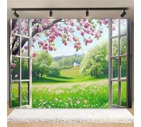 Spring countryside window landscape background, suitable for weddings, birthdays, anniversaries 240X180cm