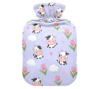 Spring Cow Flower Pink Hot Water Bottle with Cover for Pain Relief Hand Feet Warmer for Shoulder Pain, 2L