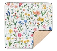 Spring Cute Colorful Florals White Large Stylish Baby Play Mat for Indoor Outdoor Water Resistant Baby Crawling Mat for Babies Infants Toddlers, 50'' x 50''