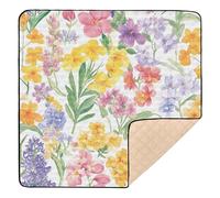 Spring Cute Colorful Florals White Soft Thick Baby Gym & Activity Mat for Indoor Outdoor Waterproof Kicking Mat for Babies Infants Toddlers, 50'' x 50''