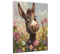 Spring Cute Donkey Canvas Prints Wall Art 16 * 20 x1, Kawaii Flower Floral Scene Wall Art for Living Room Bathroom, Big Small Vertical Kid Animal Decorative Wall Art Bedroom Women Men
