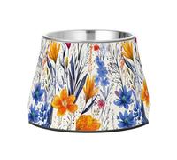 Spring Cute Floral Colorful Rustic Pets Food Bowl Non Slip Stainless Steel Pets Bowl Stand for Loving Pet Whisker Relief