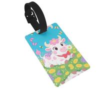 Spring Cute Flower Cow Luggage Tags for Suitcases, PVC Suitcase Tag with Secure Strap Suitcase Identifier with Privacy Name Card for Travel Bag Tags Personalized Baggage Tag for Women Men
