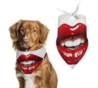 Spring Cute Graphic Red Lips Dog Bandanas Triangle Holiday Pet Neck Scarf Soft Adjustable Bib Handkerchief Accessories Washable Durable Fabric for Pet Puppy Cats Large Dog