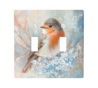 Spring Cute Robins Decorative Light Switch Cover Plate 2 Gang Double Toggle, Vintage Floral Flowers Plant Electrical Faceplate for Kitchen Bathroom, Bird Switchcover Decor