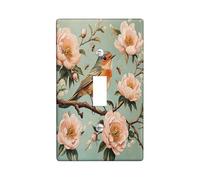 Spring Cute Robins Decorative Light Switch Cover Wall Plate 1 Gang Single Toggle, Vintage Floral Flowers Branch Electrical Faceplate for Kitchen Bathroom, Bird Switchcover Decor